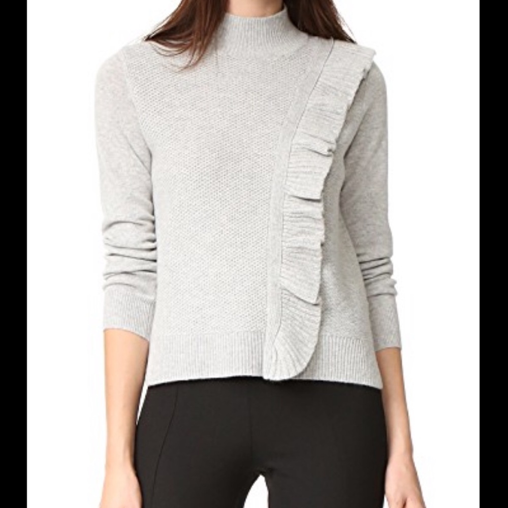 Rebecca Taylor Grey Mock Neck sweater with ruffle